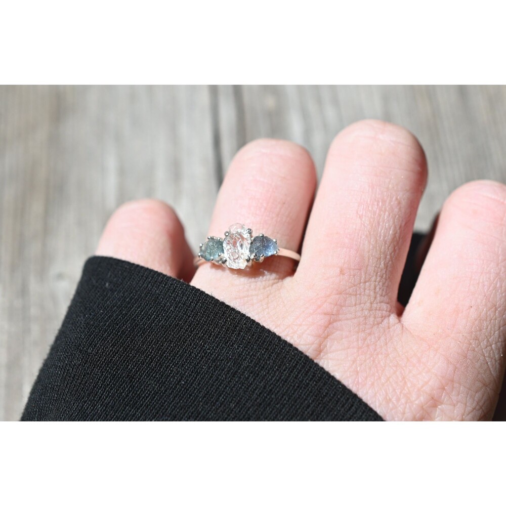 Raw  Sapphire Engagement Ring Rough Diamond Wedding Band Unique Graduation Gemst